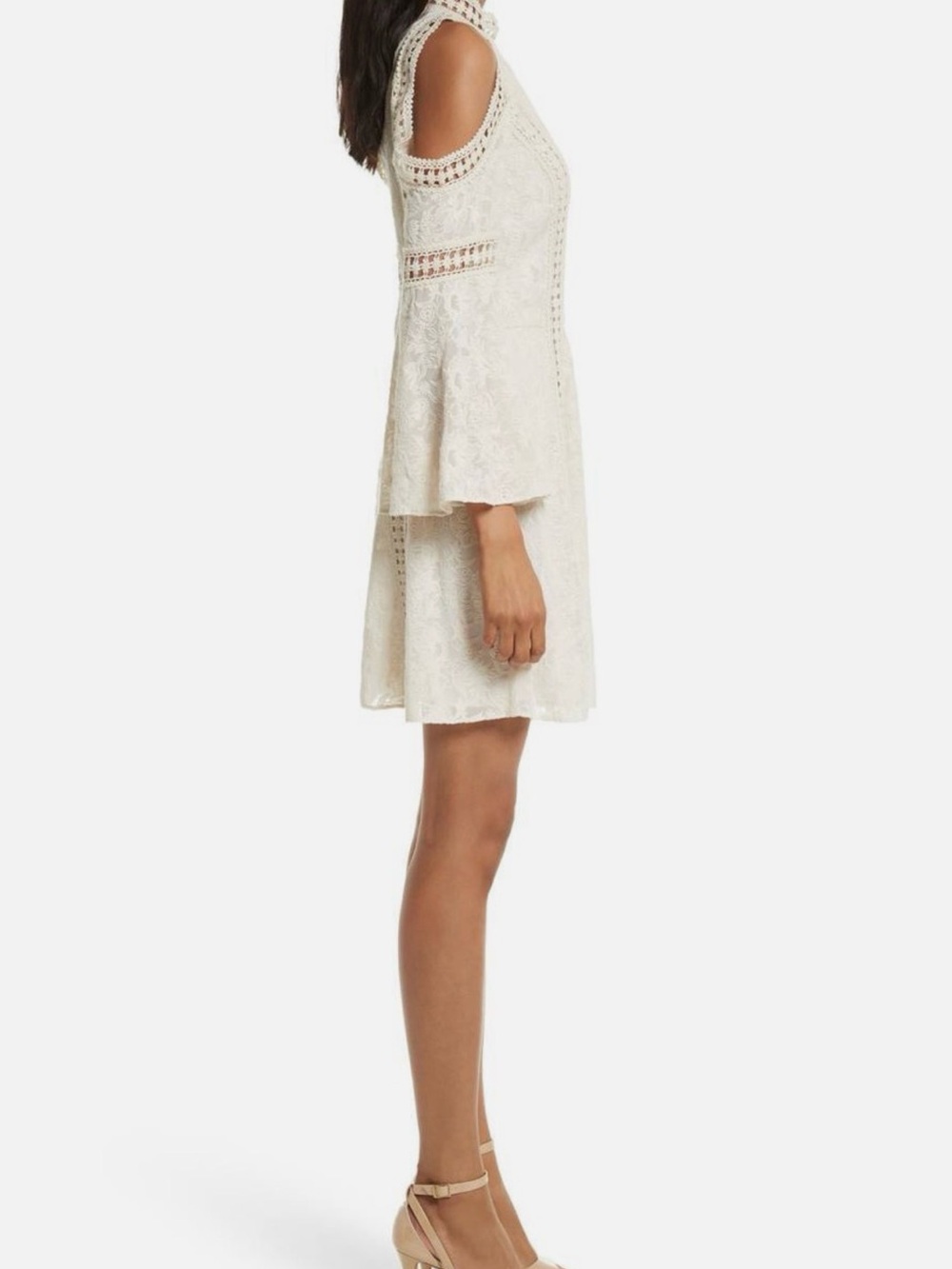 Alice + Olivia Embroidered Lace Cold-Shoulder Mini Dress in Cream - Picture 3 of 10